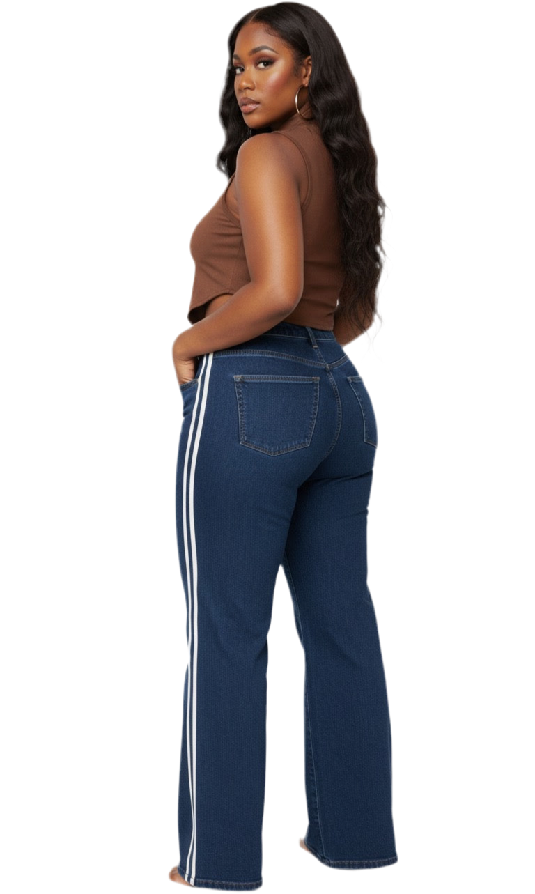 Retro Wide-Leg Striped Denim