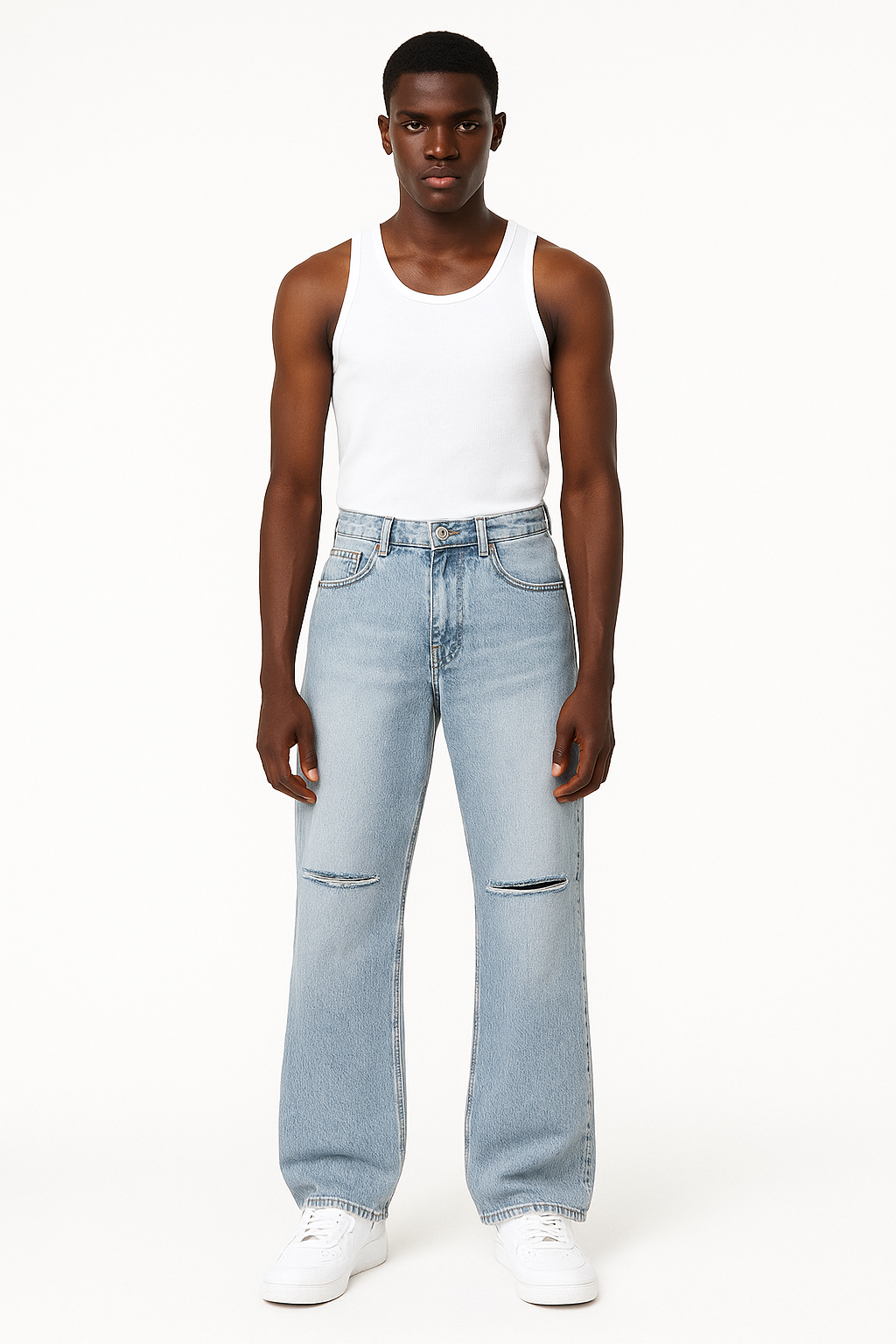 Washed Classic Ripped Jeans