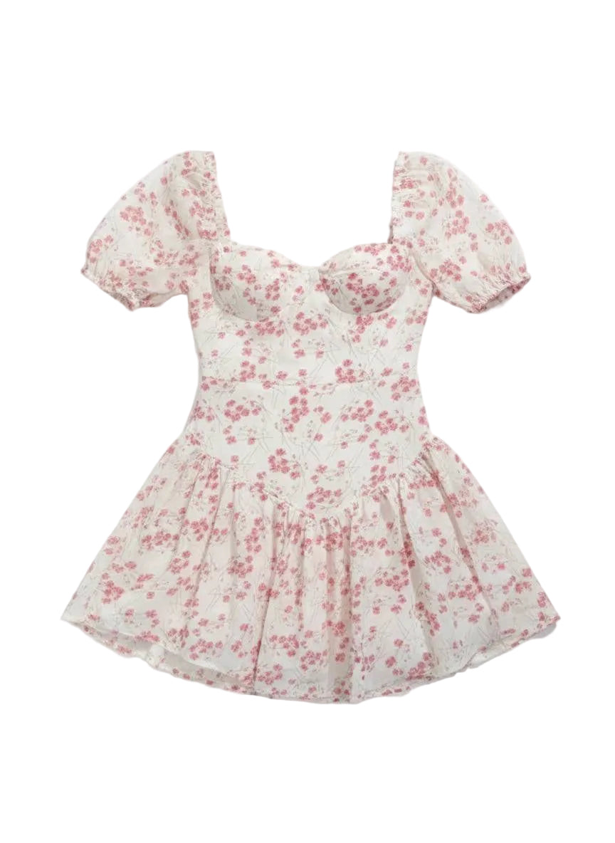 Rosé Puff-Sleeve Tea Dress
