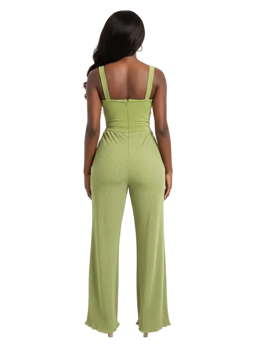 Sage Ribbed Corset Jumpsuit