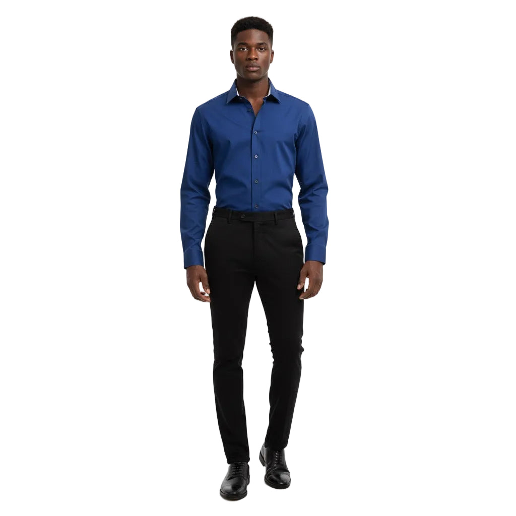 Navy Blue Slim-Fit Dress Shirt