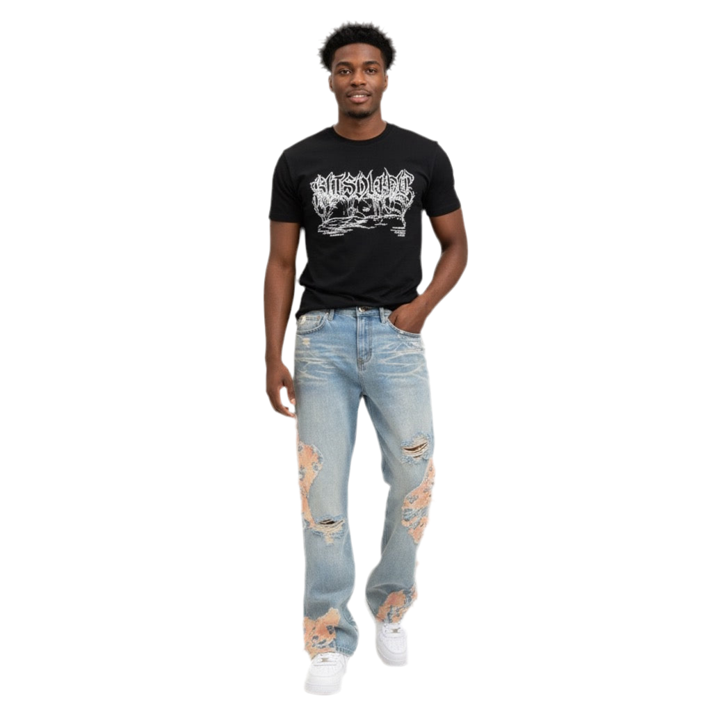 Distressed Patchwork Denim Jeans