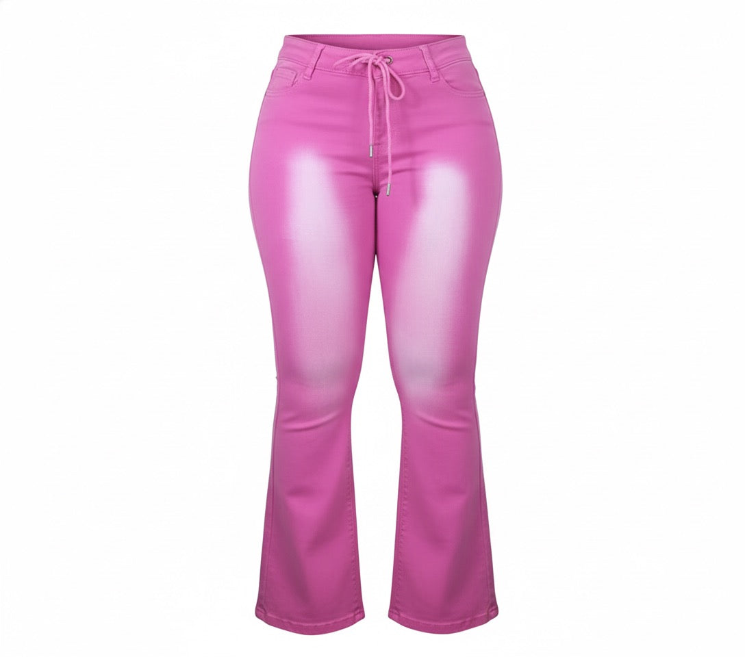 Washed Pink Relaxed-Fit Drawstring Jeans
