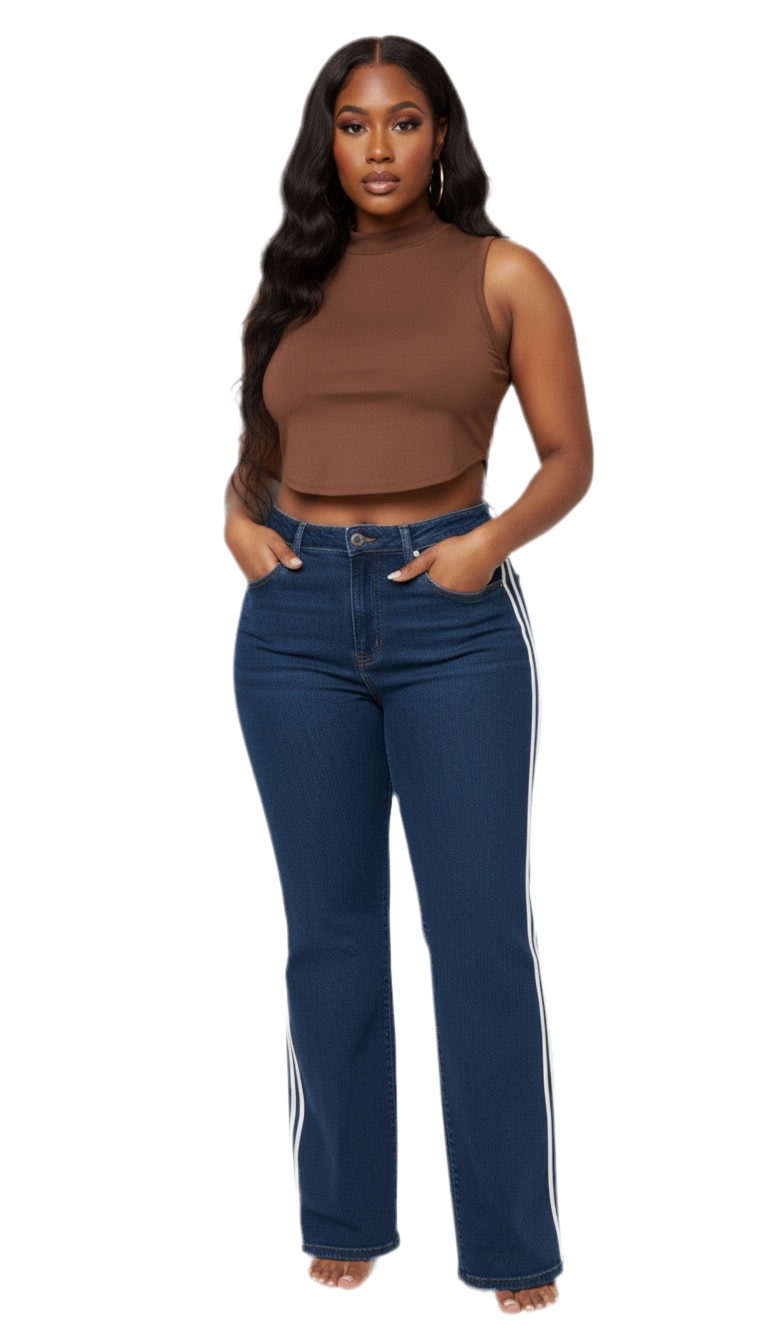 Retro Wide-Leg Striped Denim