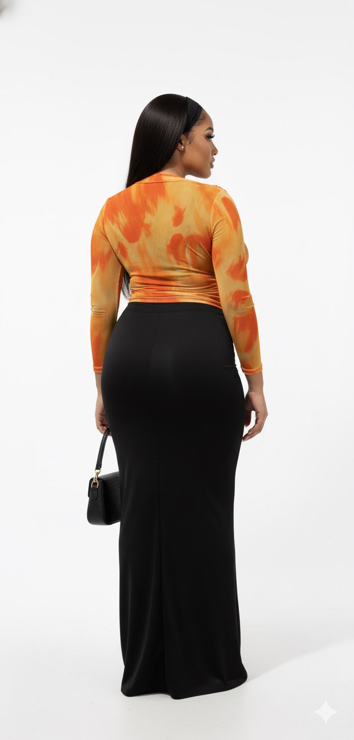 V-Neck Long-Sleeve Ruched crossover mesh top