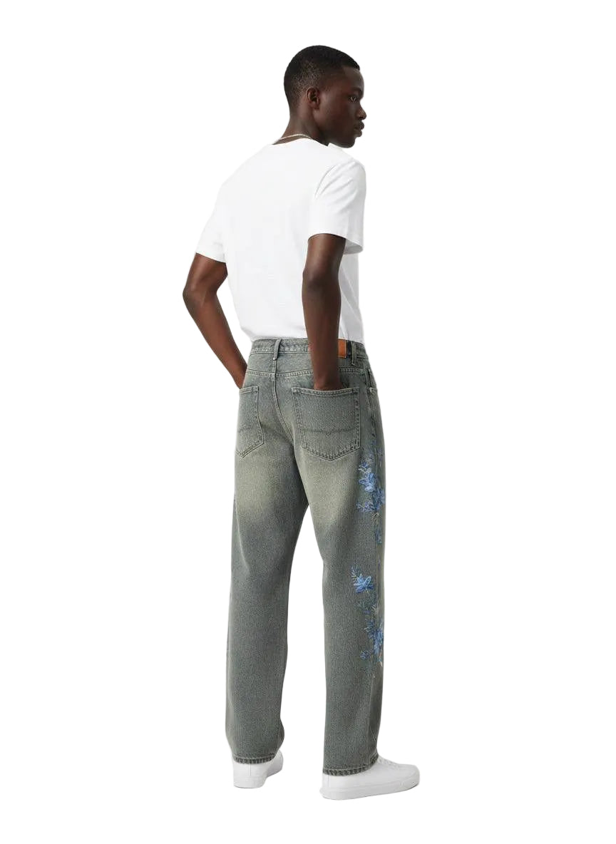 Blue Bloom Denim-Floral embroidered pair