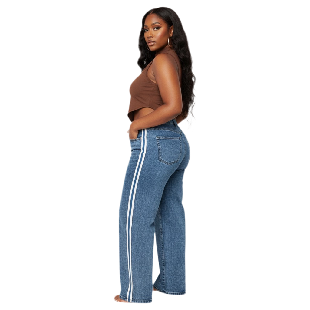 Retro Wide-Leg Striped Denim