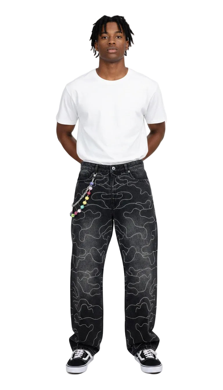 Nebula Trace" Beaded Contour Jeans