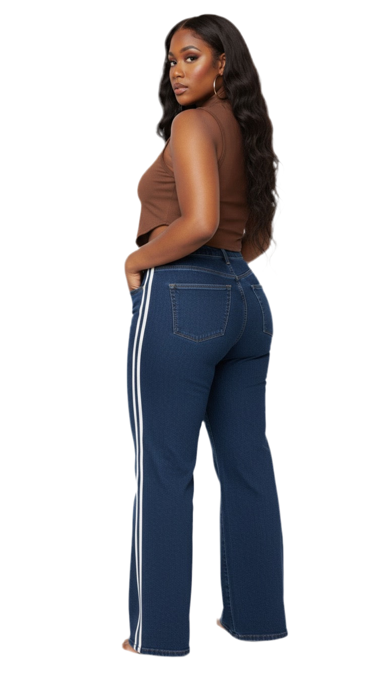 Retro Wide-Leg Striped Denim