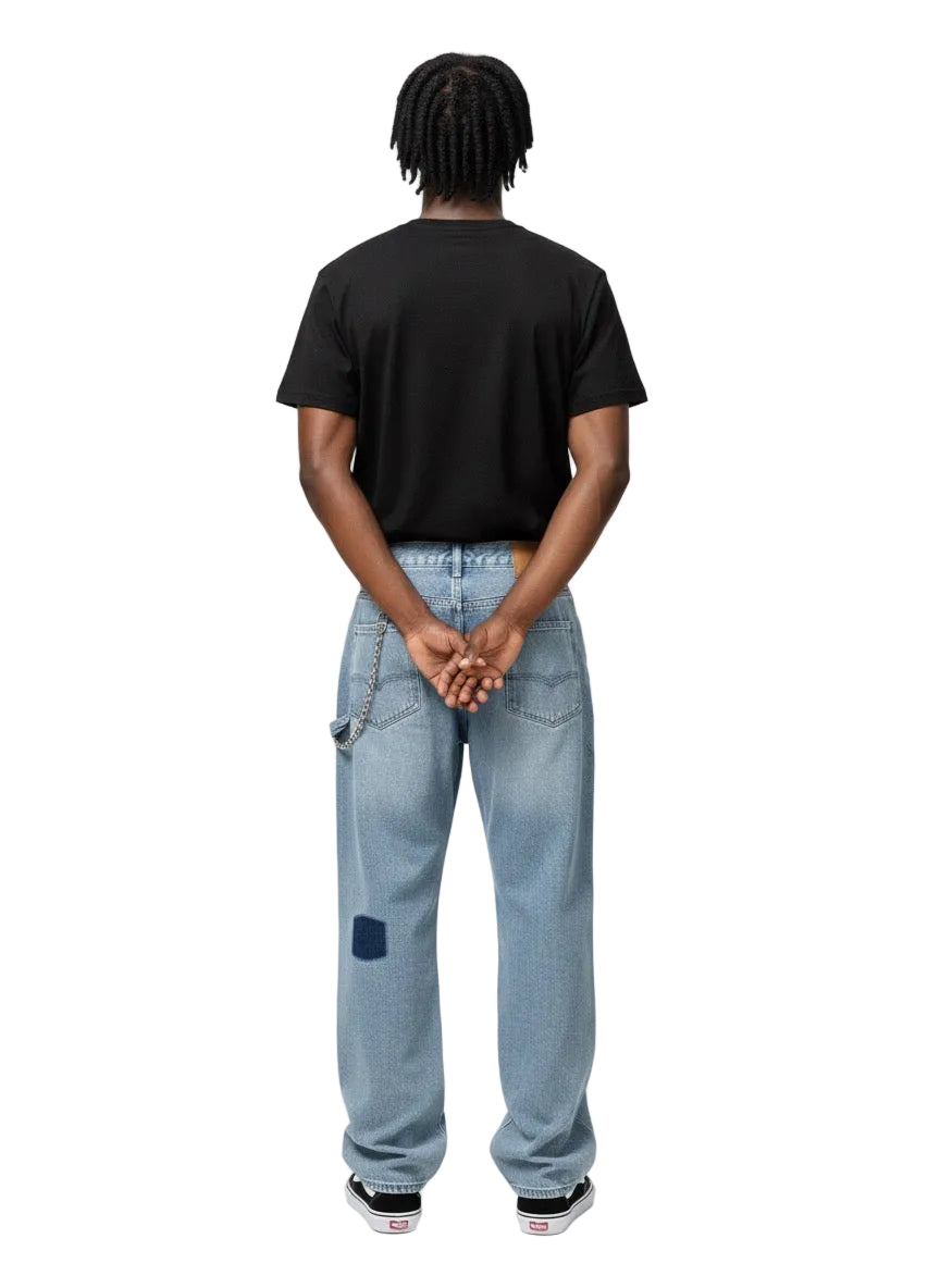 "Indigo Mosaic" Chain-Link Relaxed Jeans