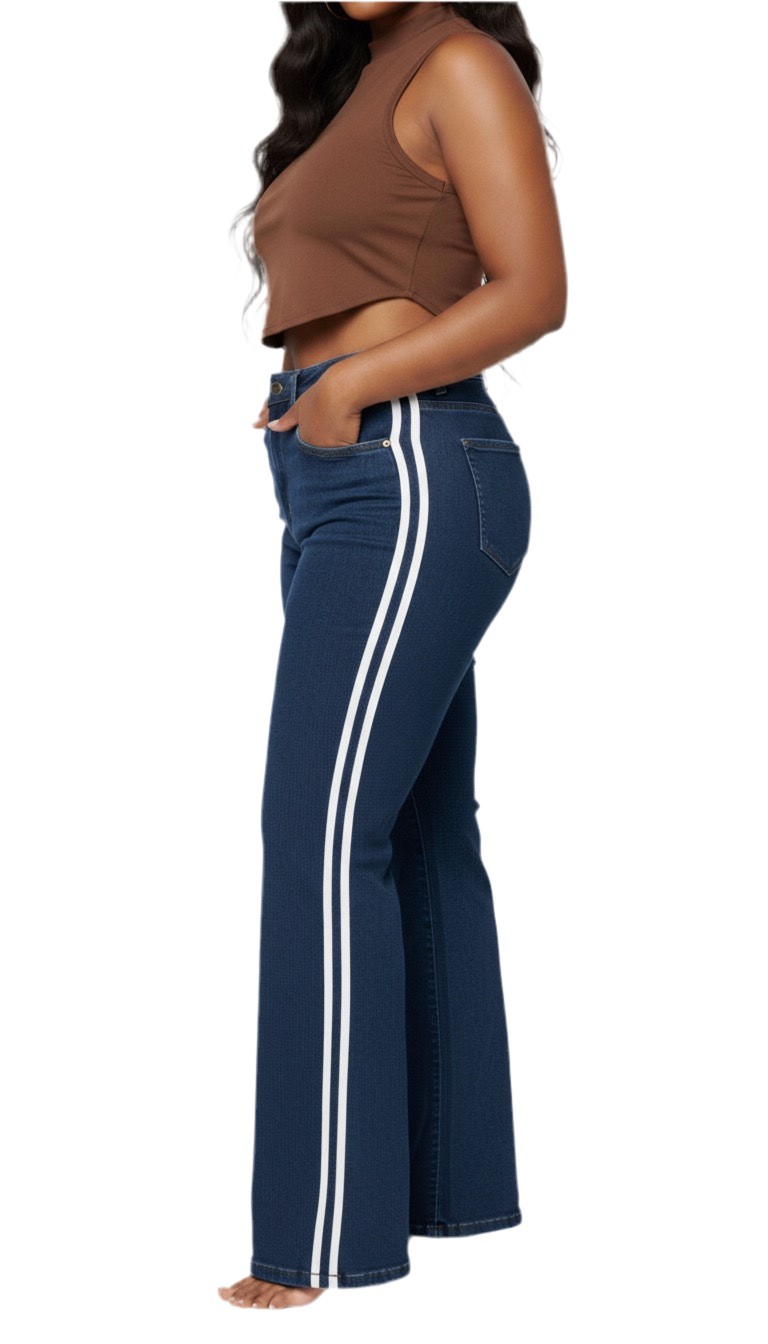 Retro Wide-Leg Striped Denim