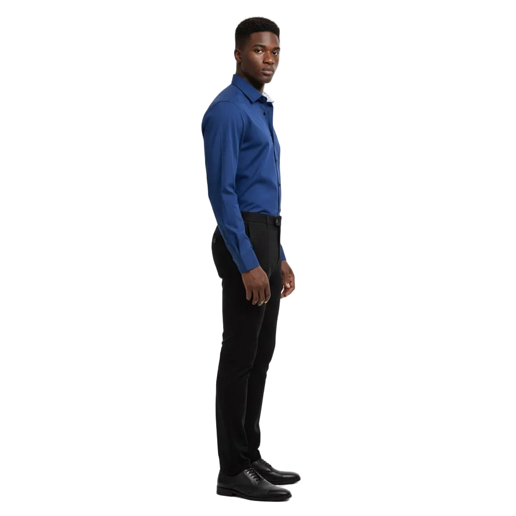 Navy Blue Slim-Fit Dress Shirt