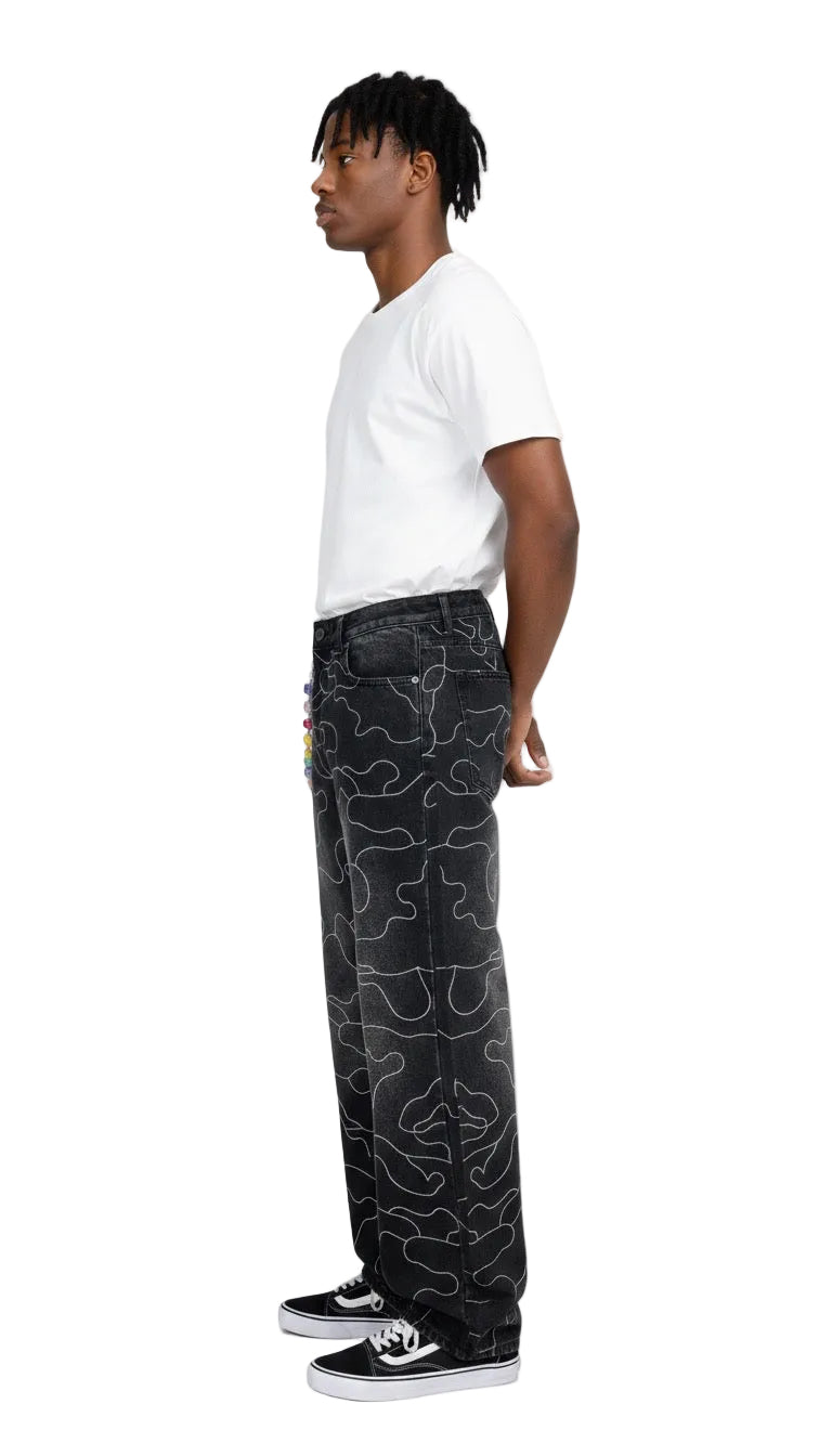 Nebula Trace" Beaded Contour Jeans