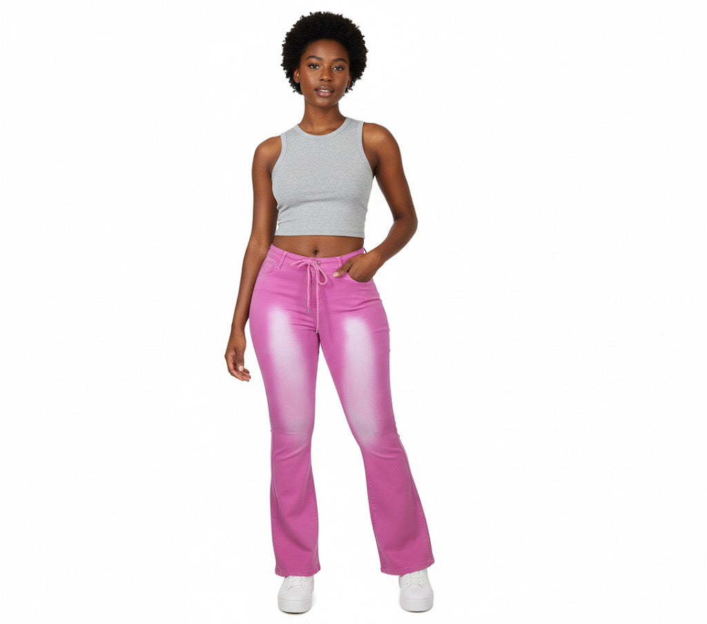 Washed Pink Relaxed-Fit Drawstring Jeans