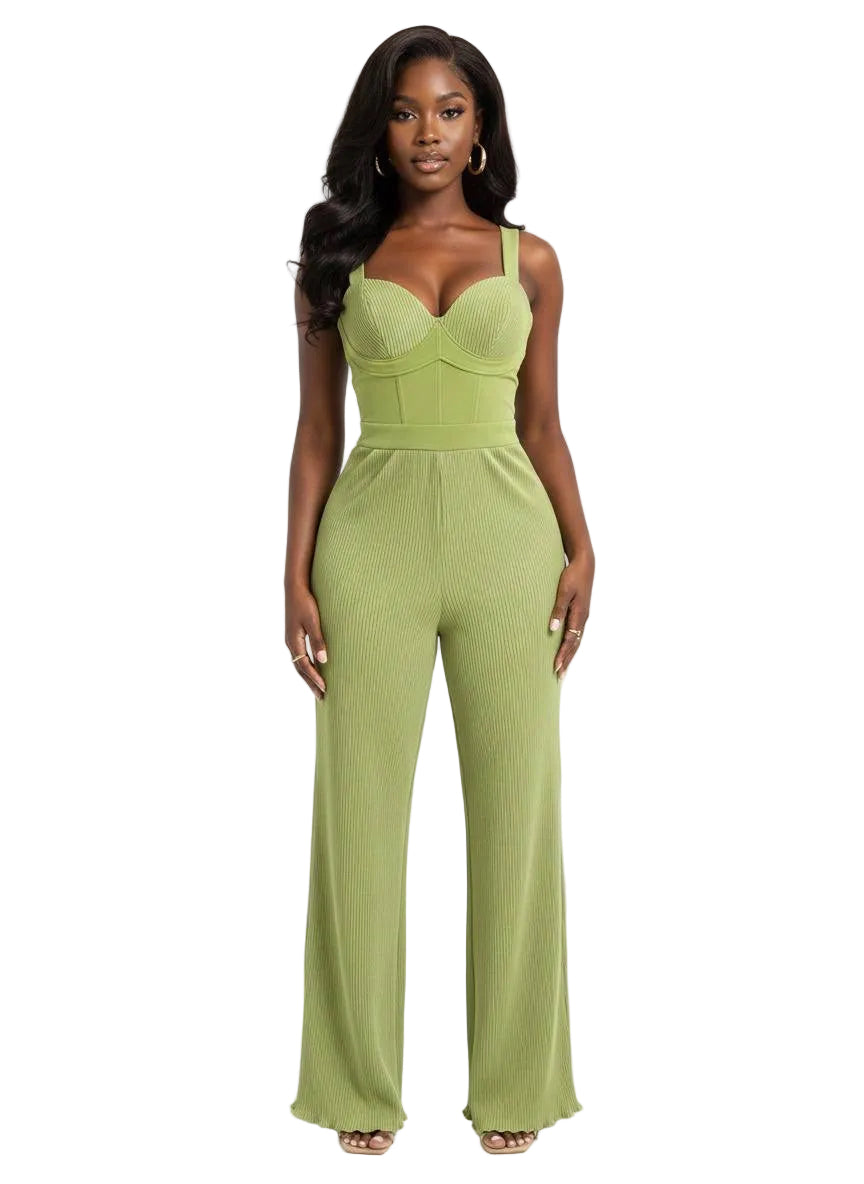 Sage Ribbed Corset Jumpsuit