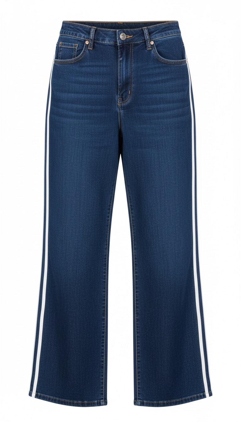 Retro Wide-Leg Striped Denim