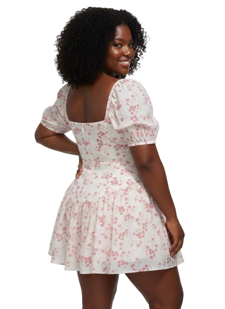 Rosé Puff-Sleeve Tea Dress