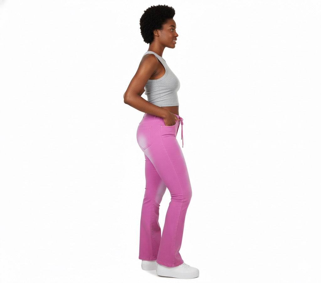 Washed Pink Relaxed-Fit Drawstring Jeans
