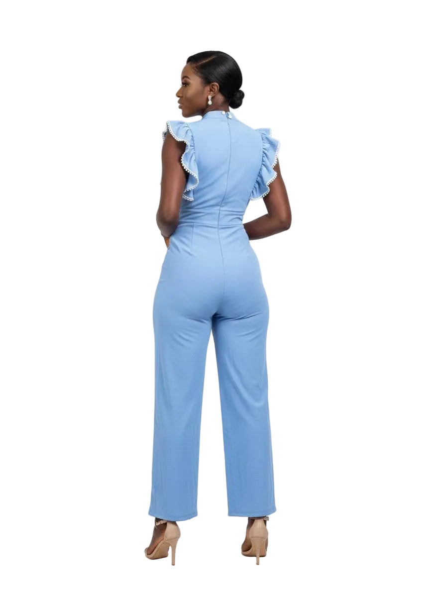 Azure Ruffle High-Neck Jumpsuit