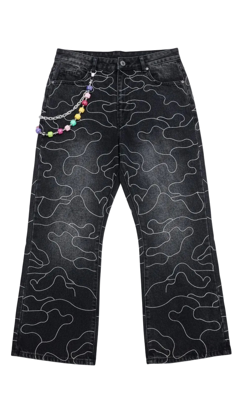 Nebula Trace" Beaded Contour Jeans