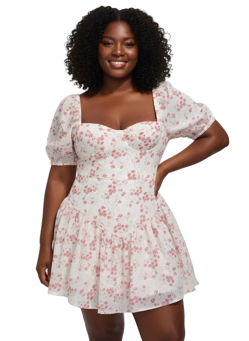 Rosé Puff-Sleeve Tea Dress