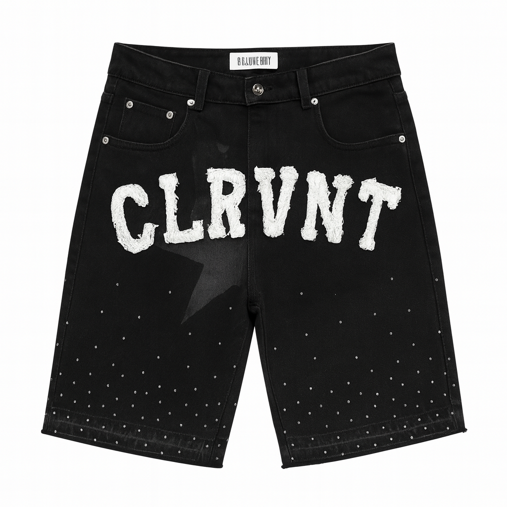 CLRVNT Logo Black Denim Shorts
