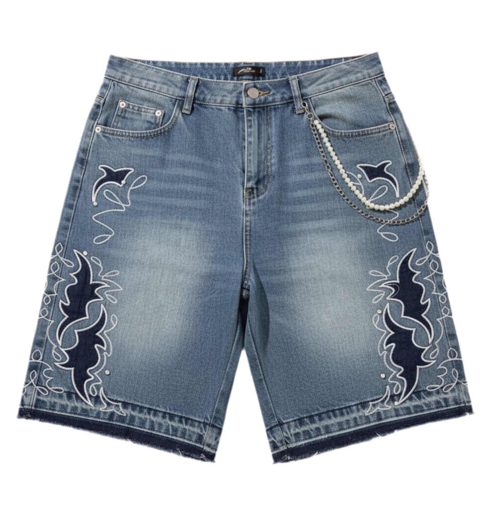 Navy Flame Gray Denim Shorts