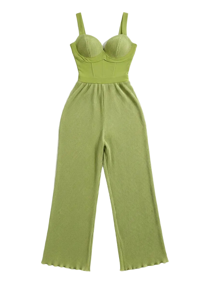 Sage Ribbed Corset Jumpsuit