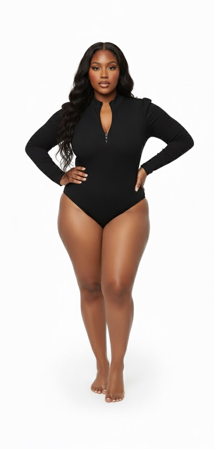 The Long-Sleeve Zip Ribbed Bodysuit
