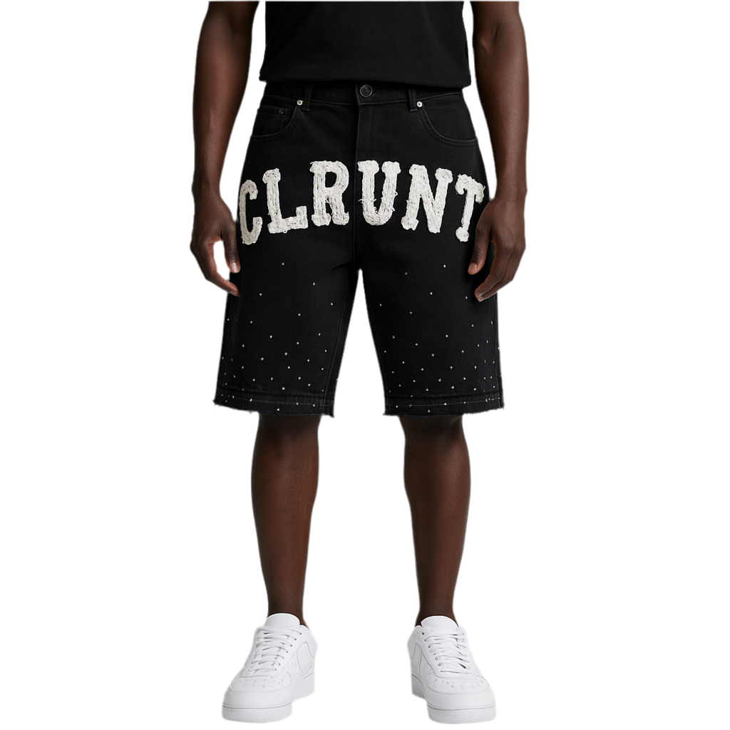 CLRVNT Logo Black Denim Shorts