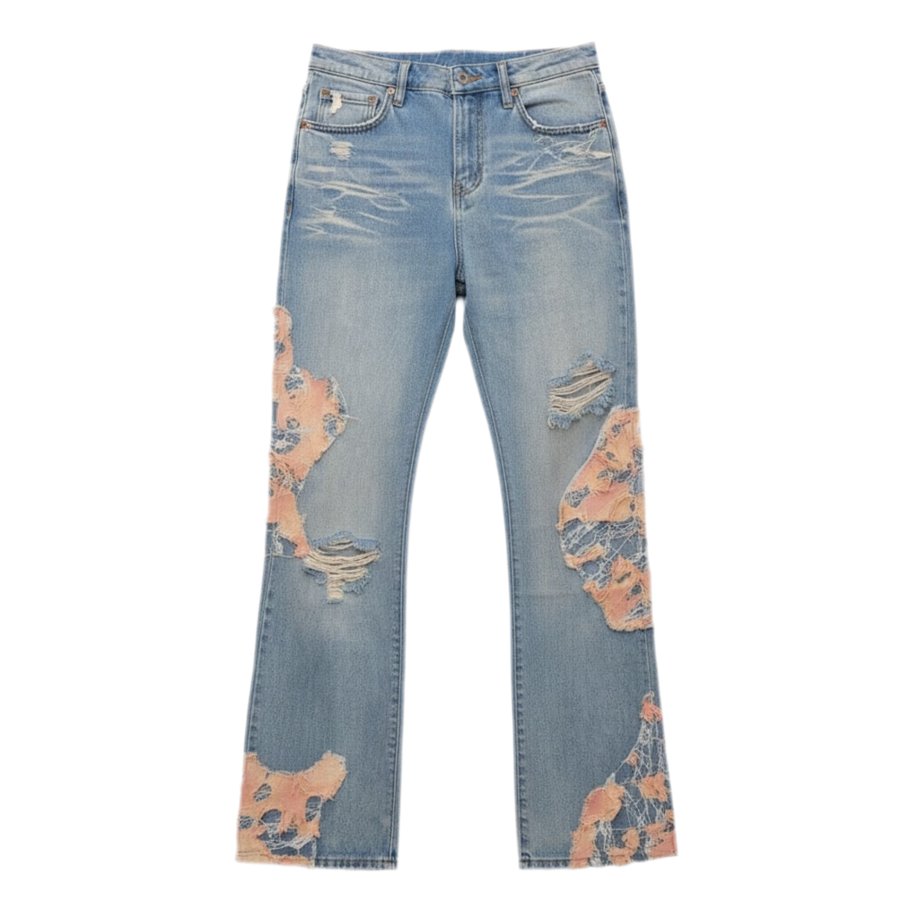 Distressed Patchwork Denim Jeans