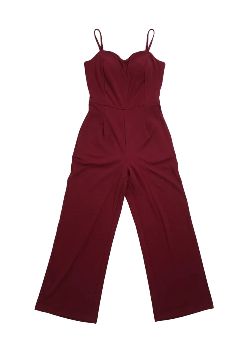 Burgundy Satin Wide-Leg Jumpsuit